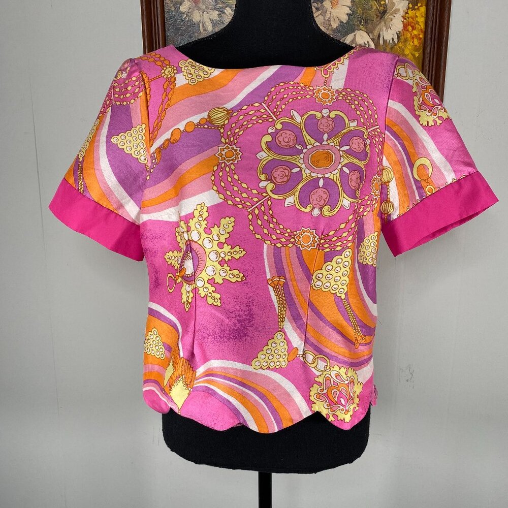 Pink Floral-Print Short Sleeve Women's Top